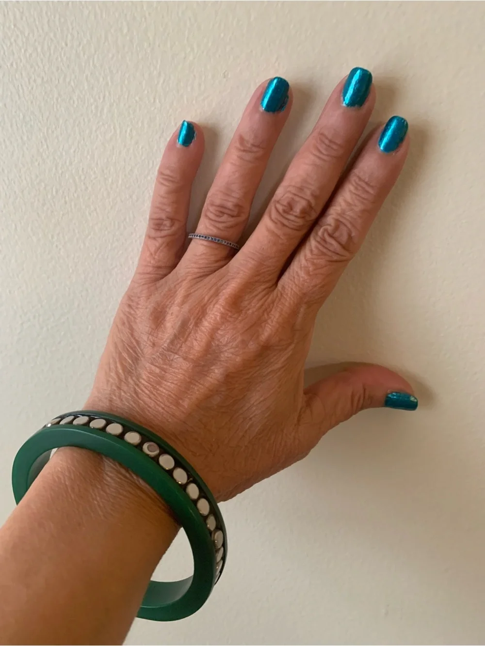 Green Resin Bangle Bracelet with Silver Accent